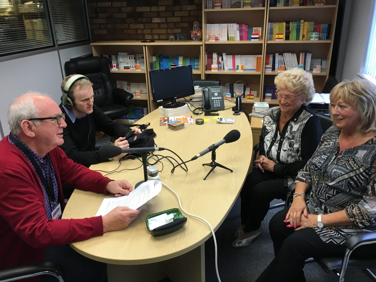 Madi and Joyce with simon Jacobs and John Waite on BBC Radio 4