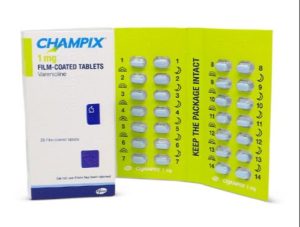 Packet of Champix medication for quitting smoking 